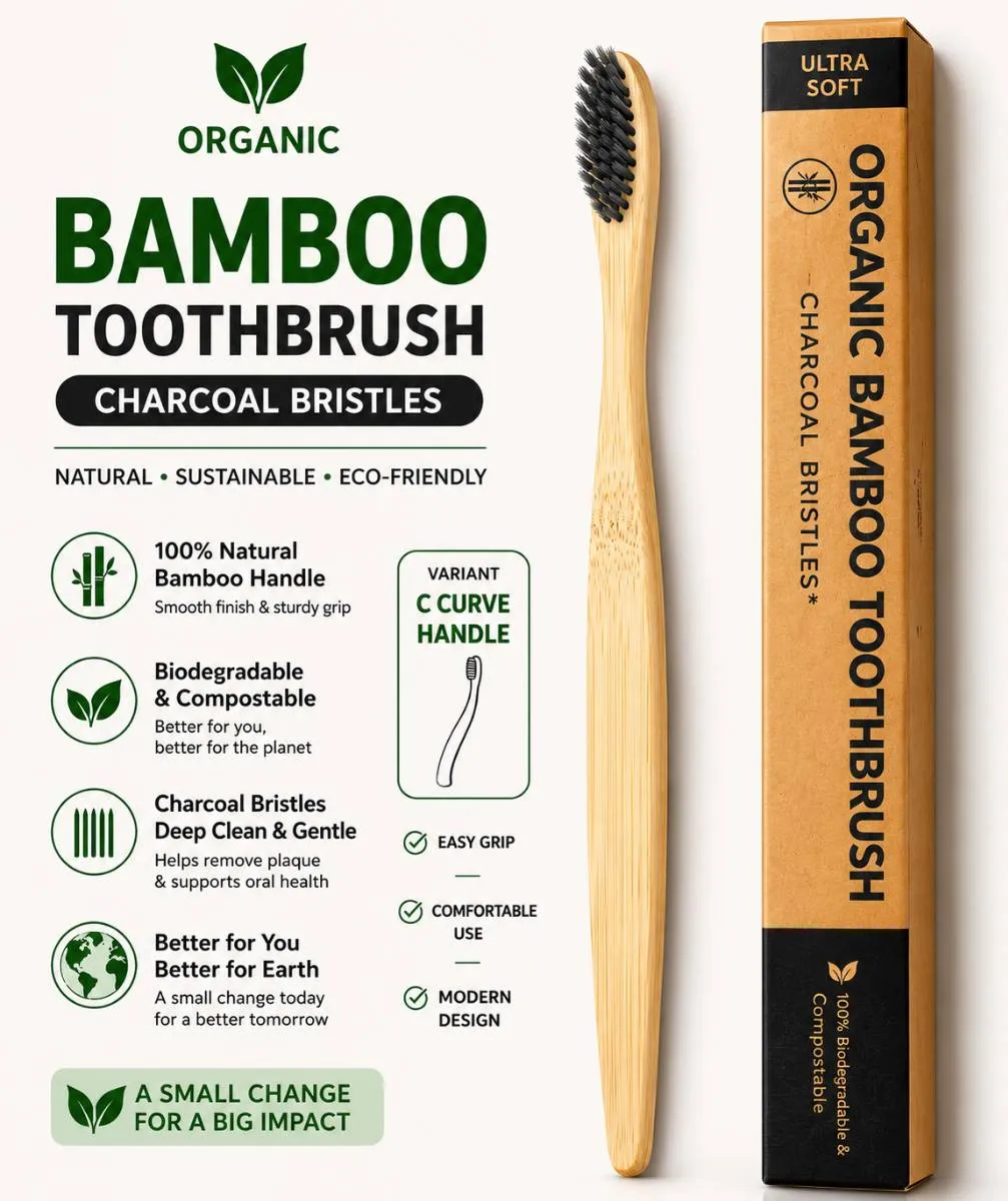 Buy Organic Bamboo Toothbrush with Charcoal Bristles | Eco-Friendly, Biodegradable, Soft Bristles | Deep Cleaning Toothbrush for Adults Online at Best Price