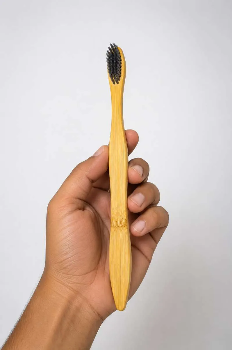 Organic Bamboo Toothbrush with Charcoal Bristles | Eco-Friendly, Biodegradable, Soft Bristles | Deep Cleaning Toothbrush for Adults