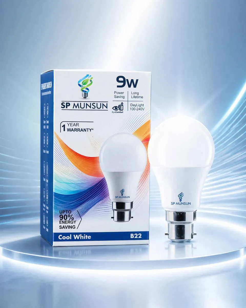 Buy SP MUNSUN 9W LED Bulb – Cool White Daylight (6500K), B22 Pin Base, EyeComfort Technology, 1-Year Warranty Online at Best Price