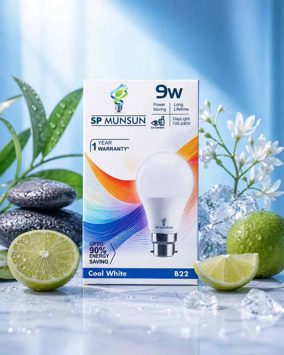 SP MUNSUN 9W LED Bulb – Cool White Daylight (6500K), B22 Pin Base, EyeComfort Technology, 1-Year Warranty